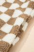 Checkered Sherpa Fleece Button Front Collarless Oversized Jacket